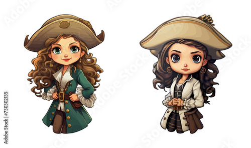 Cartoon pirate girl. Vector illustration