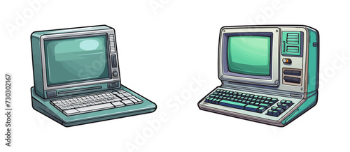 Retro style computer. Cartoon vector illustration