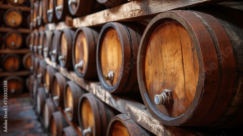 Wooden barrels with beer in a brewery © Boris