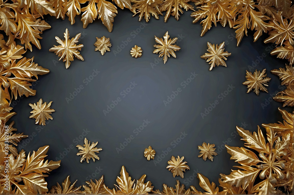 Gold Snowflakes Accents Around a Black Copy Space Area for Text or Images Gold Snowflakes Accents Around a Black Copy Space Area for Text or Images