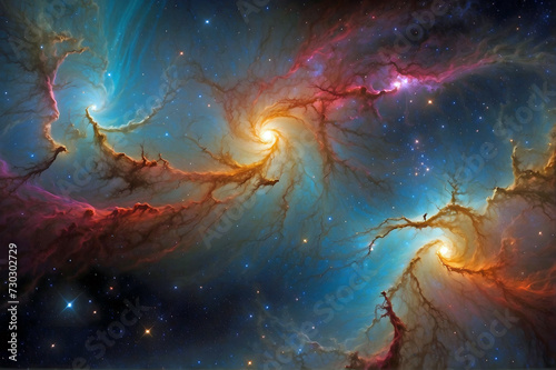 Colorful Deep Space Nebula with a Dark Star Firld Background © Mordikai Art
