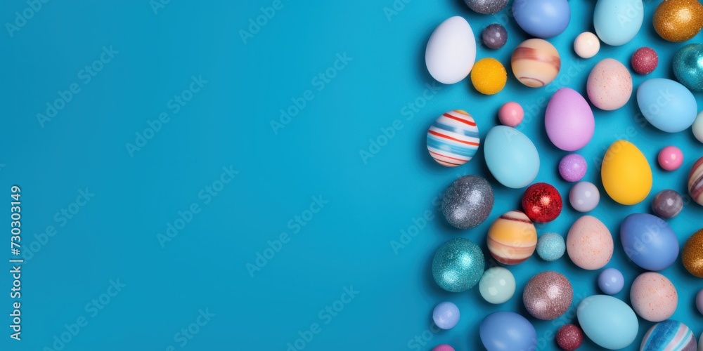 Blue background with colorful easter eggs