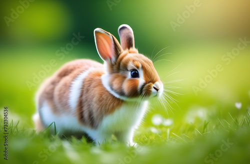 Beautiful small and cute rabbit with a heart on a blurred background in the park, green grass. Love. Valentine's Day. © Kseniya Ananko