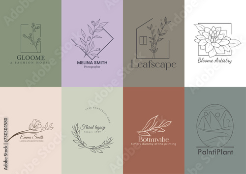 Botanical minimalist simple and modern Feminine floral line art logo editable template set
