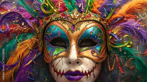 a colorful mask with feathers