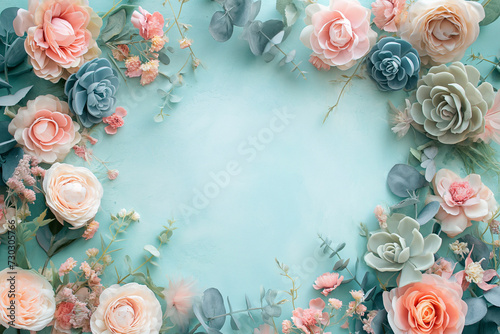 pastel colors frame  with free place for text made from lot of boho style for a wedding photo