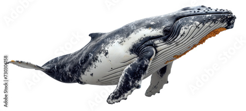 Isolated humpback whale on white background. Side view