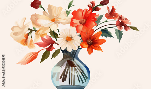 Vase with flowers isolated vector transparent background