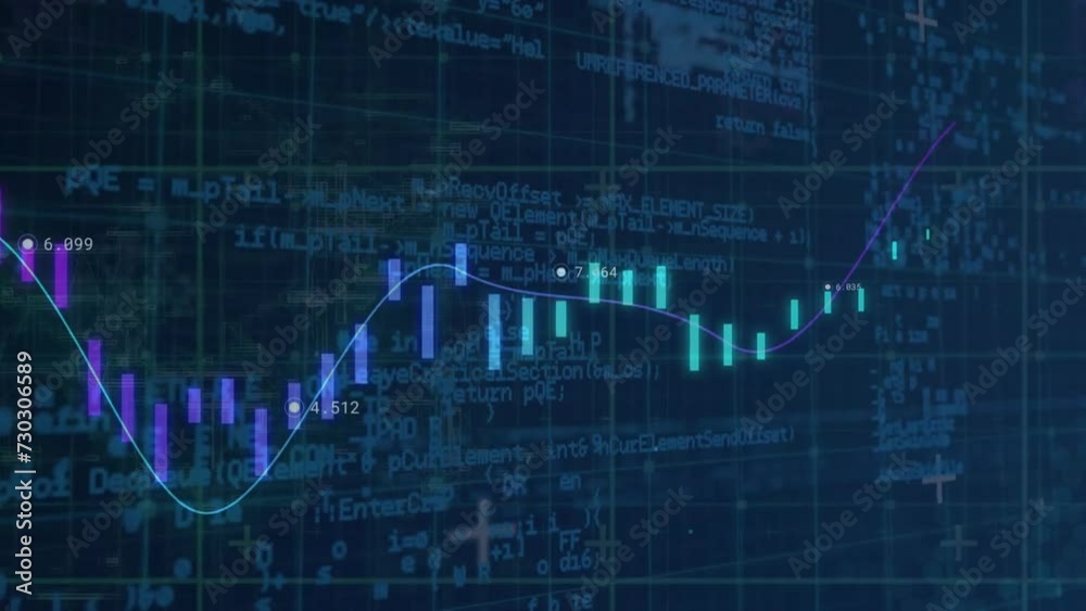 Animation of graph over processing data on dark background Animation of graph over processing data on dark background