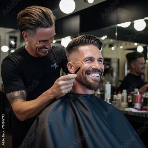 barber doing hairstyle of man