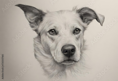 A monochrome pencil Sketch of dog isolated on white background. Realistic Portrait of dog. Animal art collection. Hand drawn pet illustration. Good for T-shirt.