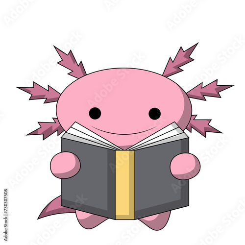 Cute cartoon Axolotl with book in color