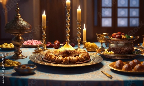 illustration of a ramadan meal, bread