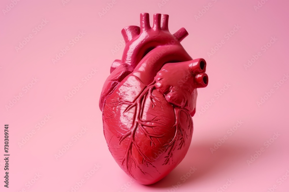 Anatomical Elegance: Isolated Human Heart Model Standing Out Against a Soft Pink Background