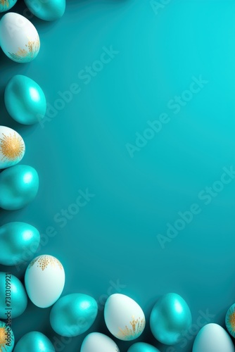 Cyan background with colorful easter eggs round frame texture