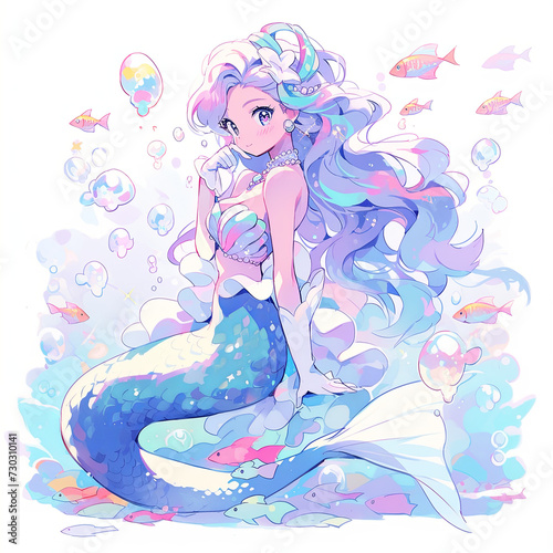 the mermaid princess on the sea anime art cartoon loli mermaid sky  AI Generetive