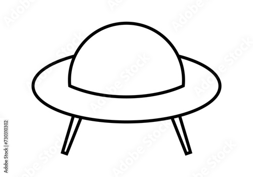Icono negro de platillo volante en extraterrestre. 