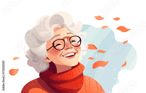 happy old woman vector flat minimalistic isolated illustration