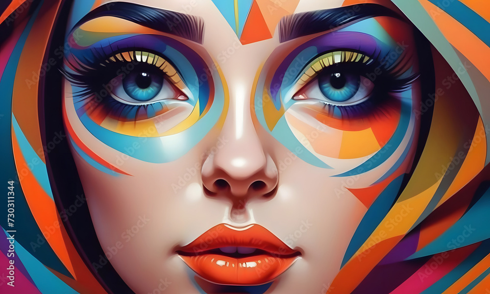 Cubist art.Woman face with colorful makeup.Abstract forms. Cubist art.Woman face with colorful makeup.Abstract forms.