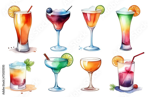 set of cocktails isolated on white