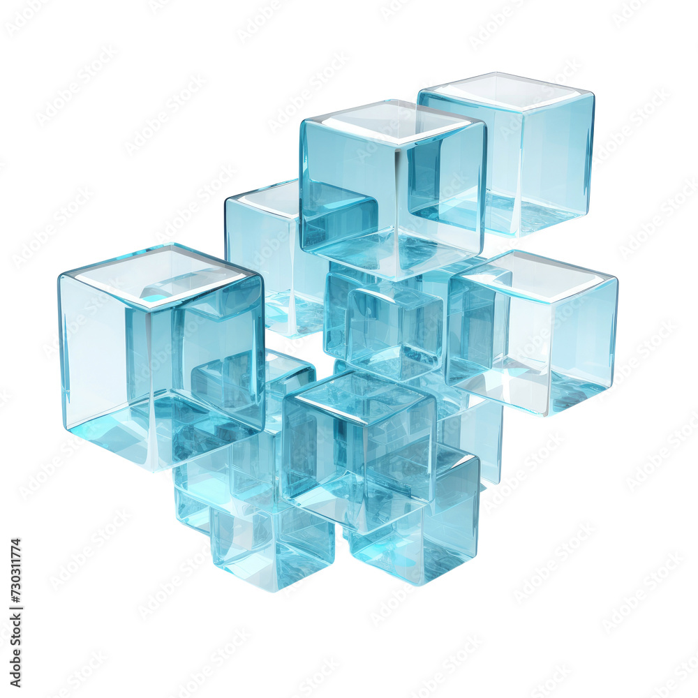 Obraz premium Cluster of interlocking cubes isolated on white or transparent background