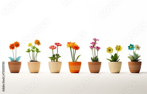 a row of small wooden pots that contain flowers