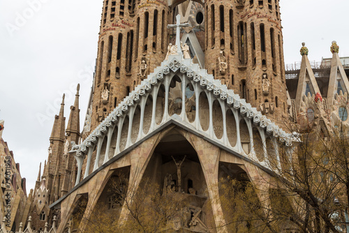 Barcelona, Spain - 6 February 2022: Sagrada Familia cathedral, basilica. Detail
