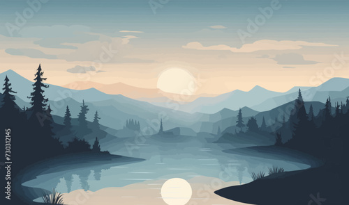 mystical lake vector flat minimalistic isolated illustration