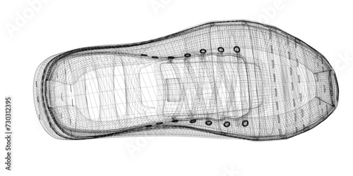 Shoes designed in wireframe, shoe design, fashion, upper, sole, 3d rendering, CAD photo