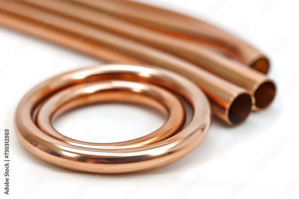 Copper hollow pipes isolated on a white background Copper hollow pipes isolated on a white background