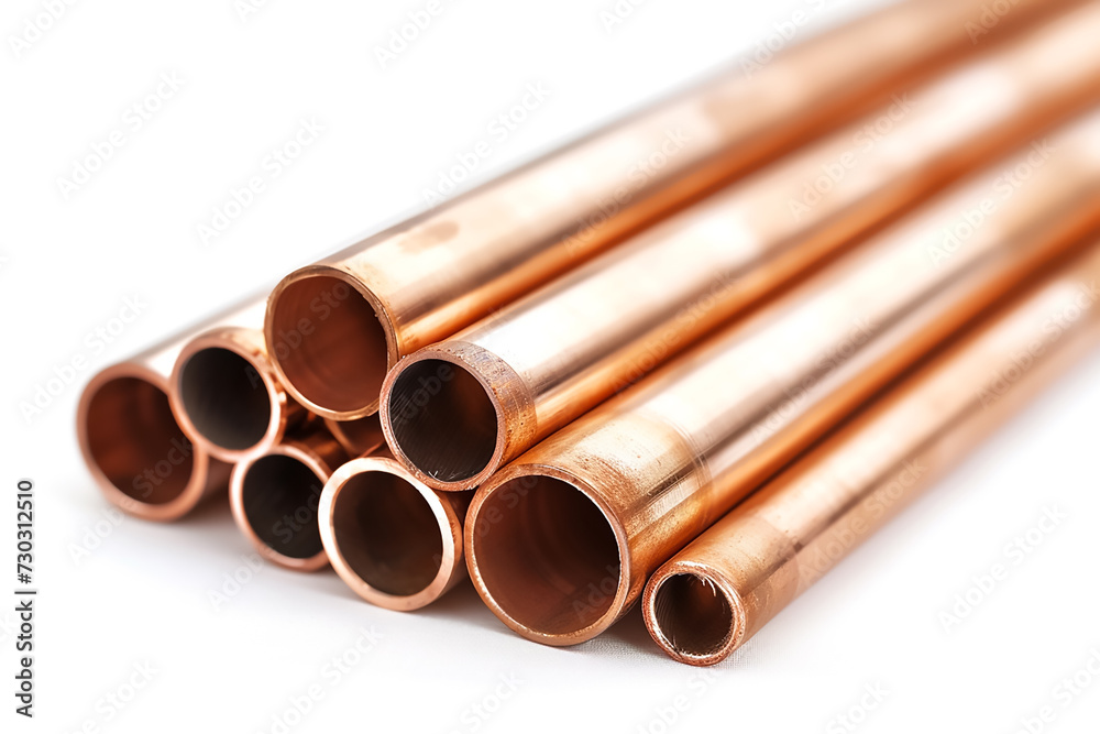 Copper hollow pipes isolated on a white background Copper hollow pipes isolated on a white background