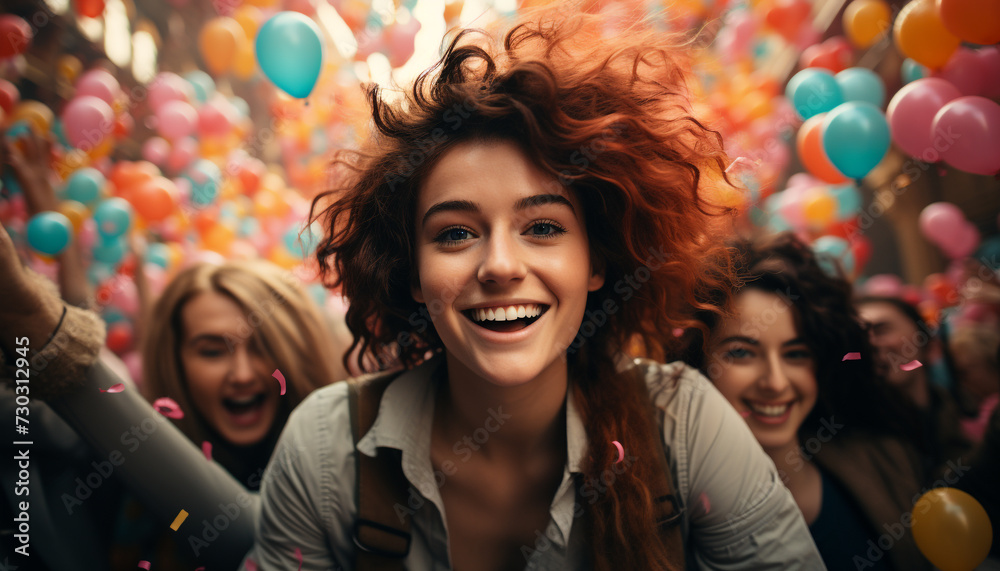 Young adults enjoying a carefree party, smiling and laughing together generated by AI