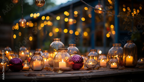 Glowing candle illuminates dark night, symbolizing spirituality and celebration generated by AI