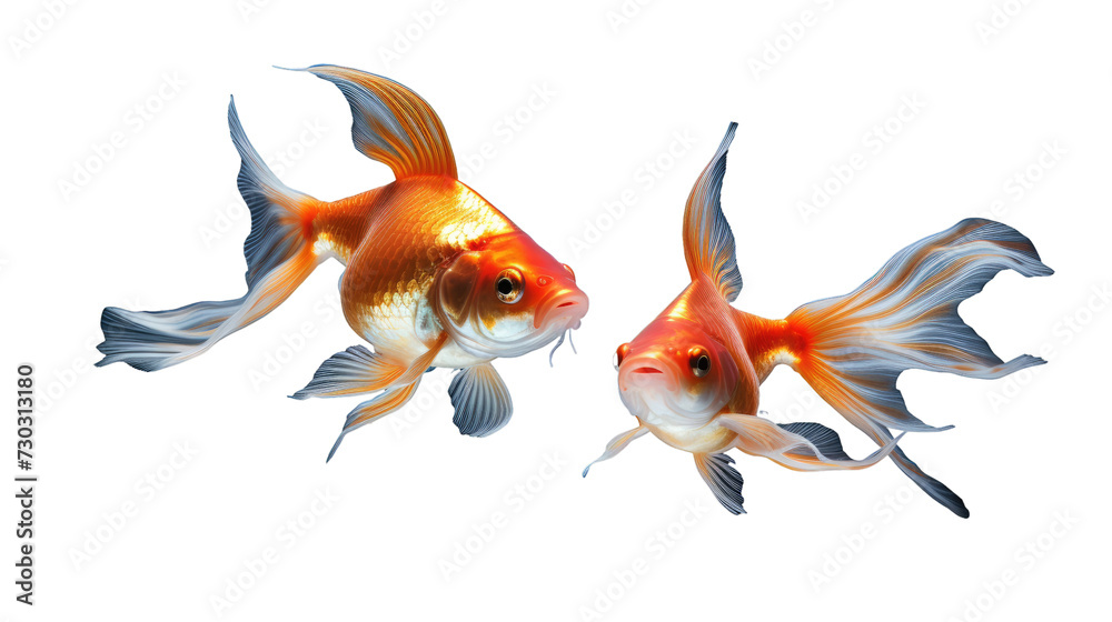 Two Goldfish playing isolated on white or transparent background Two Goldfish playing isolated on white or transparent background