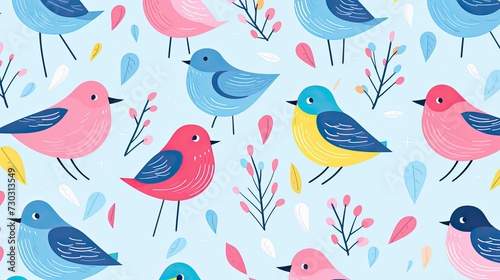 cute bluebirds pastel pattern background