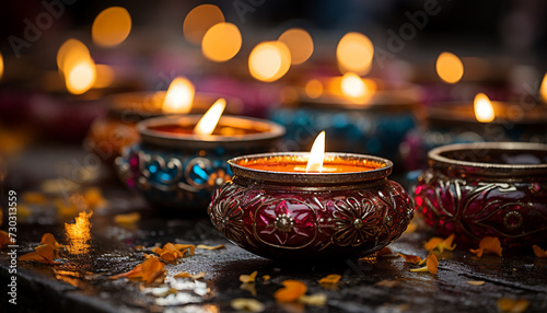 Flame of candle illuminates dark, symbolizing spirituality and celebration generated by AI