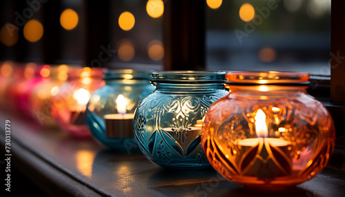 Candlelight illuminates dark night, symbolizing spirituality and peacefulness generated by AI