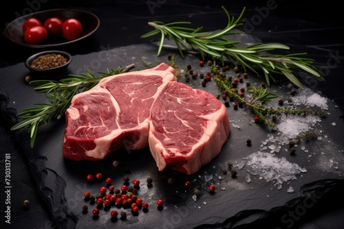 Raw beef rib bone steak with spices photo