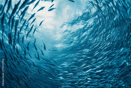 Many underwater fish are swimming in a circle shape, sea ​​fish