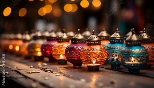 Ancient cultures celebrate spirituality with illuminated lanterns and candlelight generated by AI