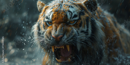 Schöner großer Tiger faucht im Wasser, ai generativ