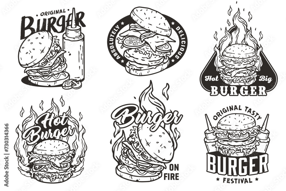 Burger set vector for logo of fast food. American food or hamburger collection for restaurant or cafe