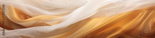 Banner of an abstract white and brown, gold textile transparent fabric as background or texture photo