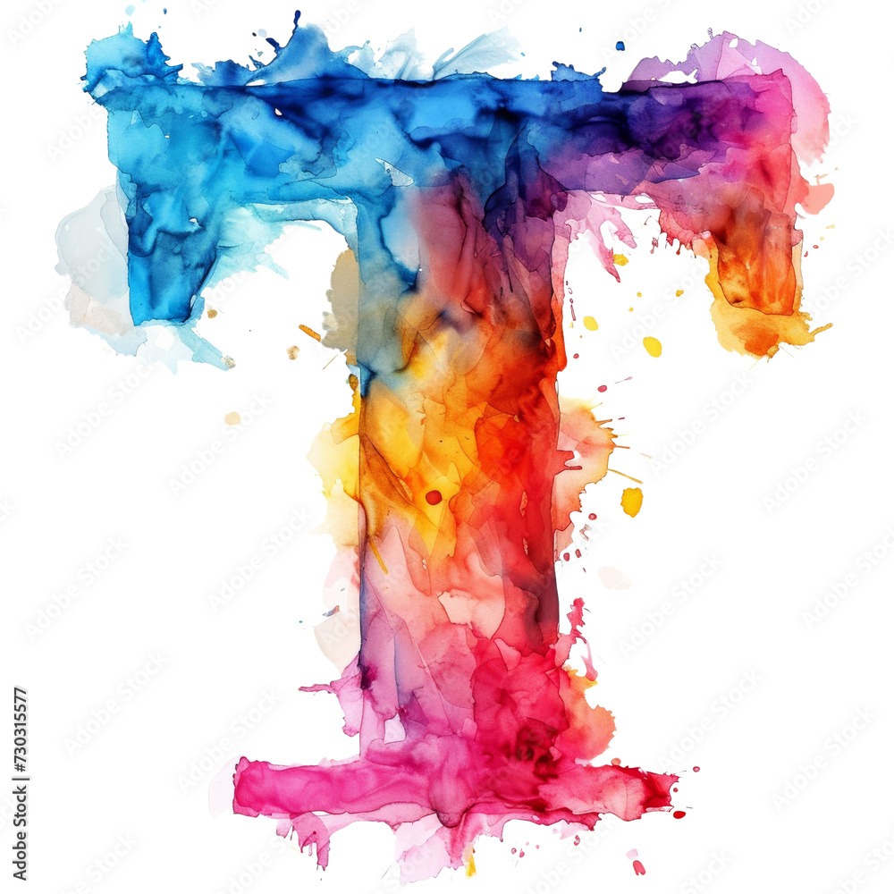 Watercolor Letter T in Watercolor Isolated on Transparent or White Background, PNG