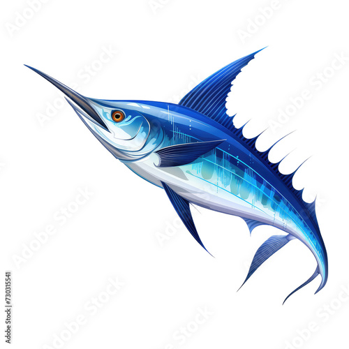 Blue marlin fish isolated on white or transparent background