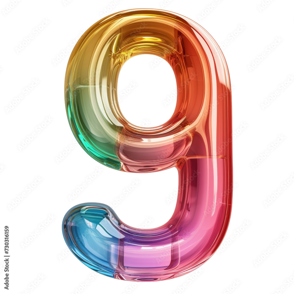 Colorful 3D Plastic Number 9 Isolated on Transparent or White Background, PNG Colorful 3D Plastic Number 9 Isolated on Transparent or White Background, PNG
