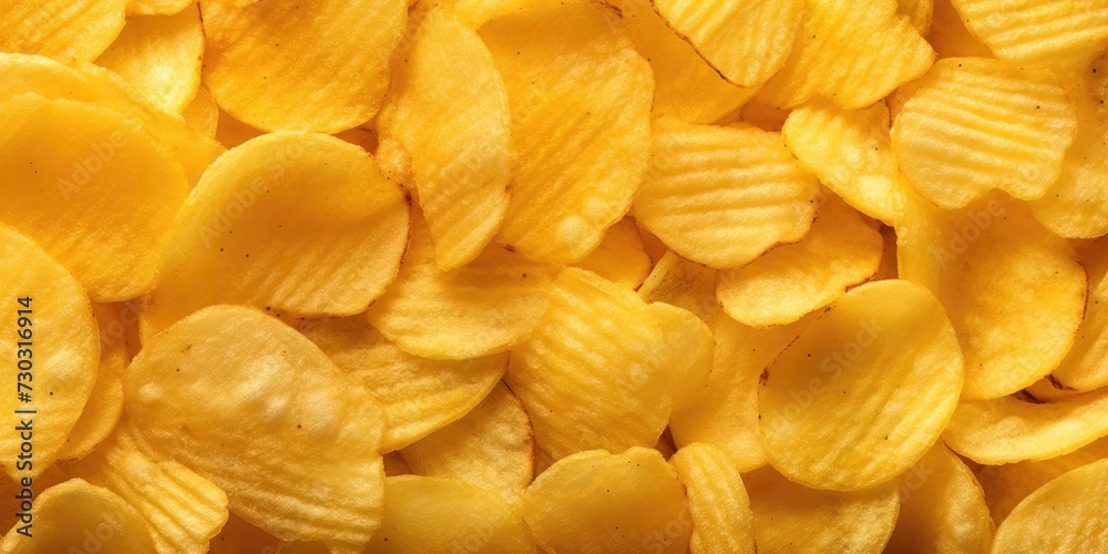 Potato Chips Organic Crinkle Ready to Eat Snack background. Realistic potato chips close up, detailed. Grocery product package, menu, advert Potato Chips Organic Crinkle Ready to Eat Snack background. Realistic potato chips close up, detailed. Grocery product package, menu, advert
