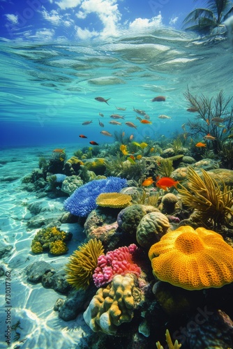 Crystal-clear waters reveal vibrant marine life in their underwater habitat