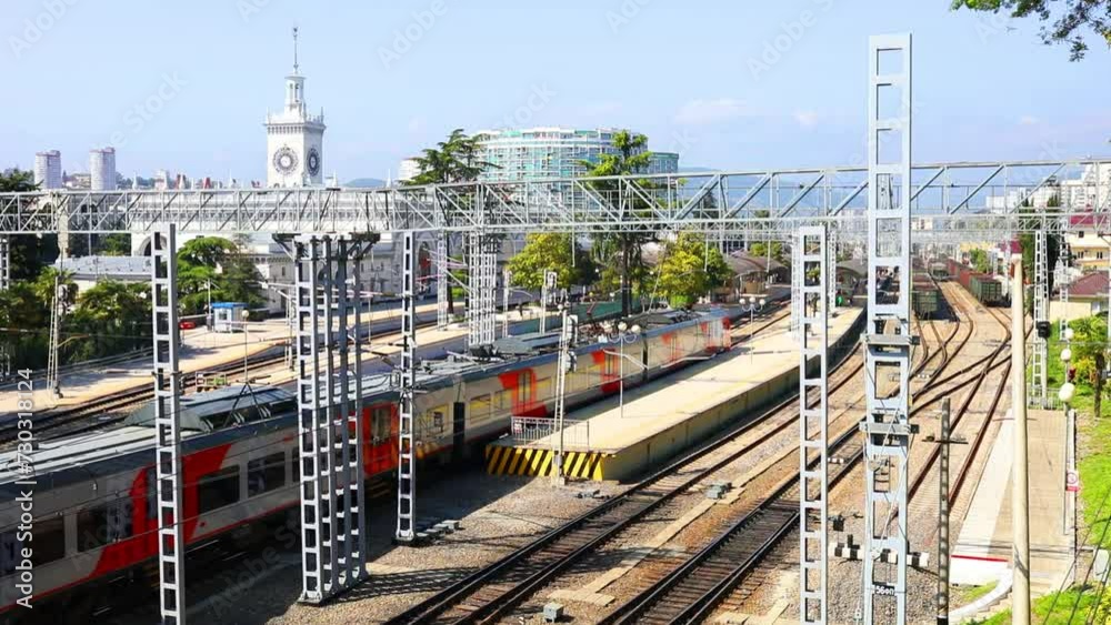 Train on railway station, building of the station together with the luggage compartment was built in 1956 Train on railway station, building of the station together with the luggage compartment was built in 1956