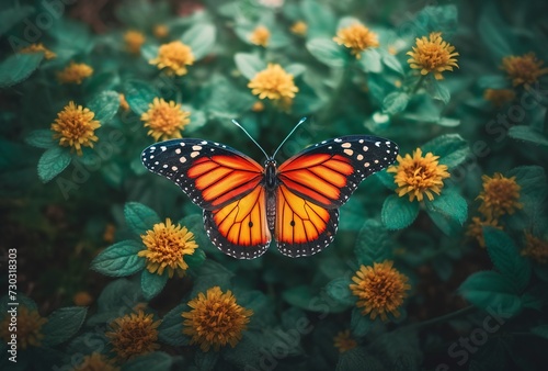 Monarch butterfly on flowers, natural background